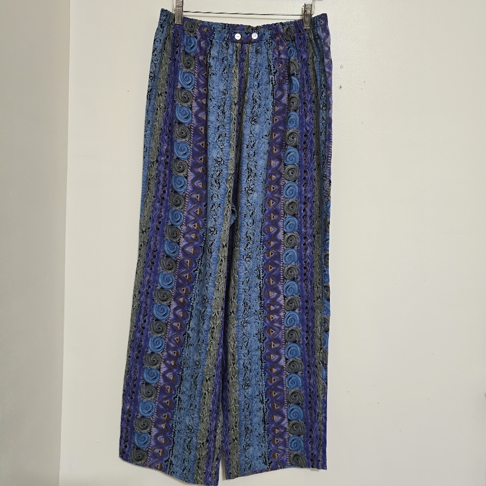 vintage 90s size Large Boho Wide Leg Elastic‎ Waist Pull On Pants FIRST OPTION